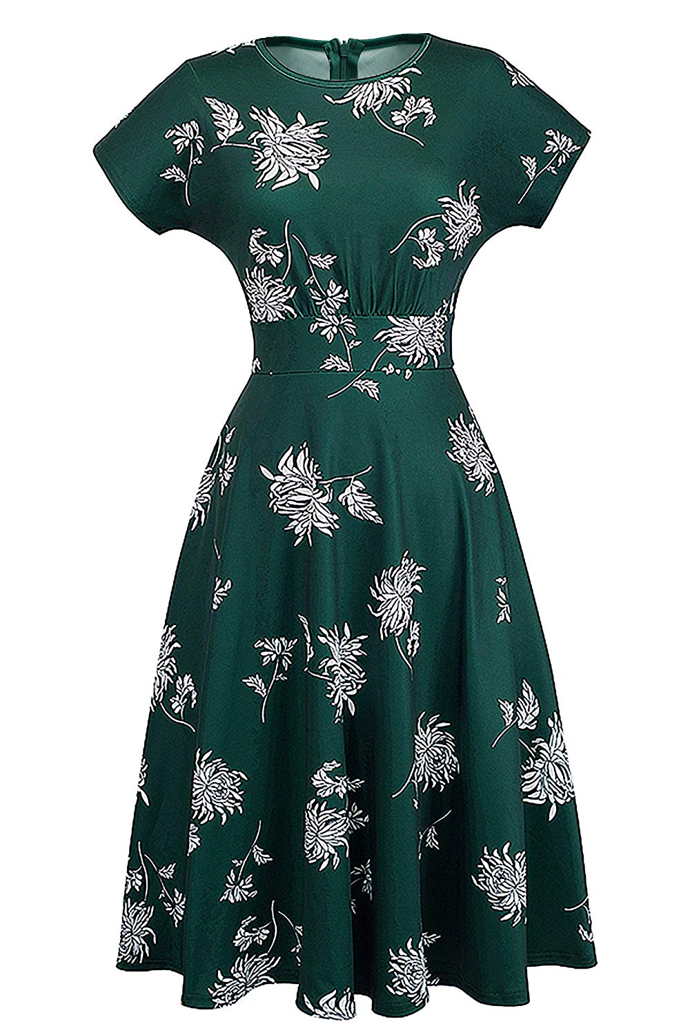 HOMEYEE Women's Short Sleeve Floral Casual Aline Midi Dress, A-green ...