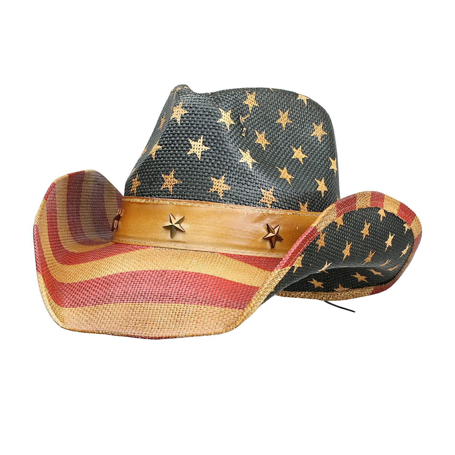 Vintage Tea-Stained USA American Flag Cowboy Hat w/ Western, Blue, Size ...