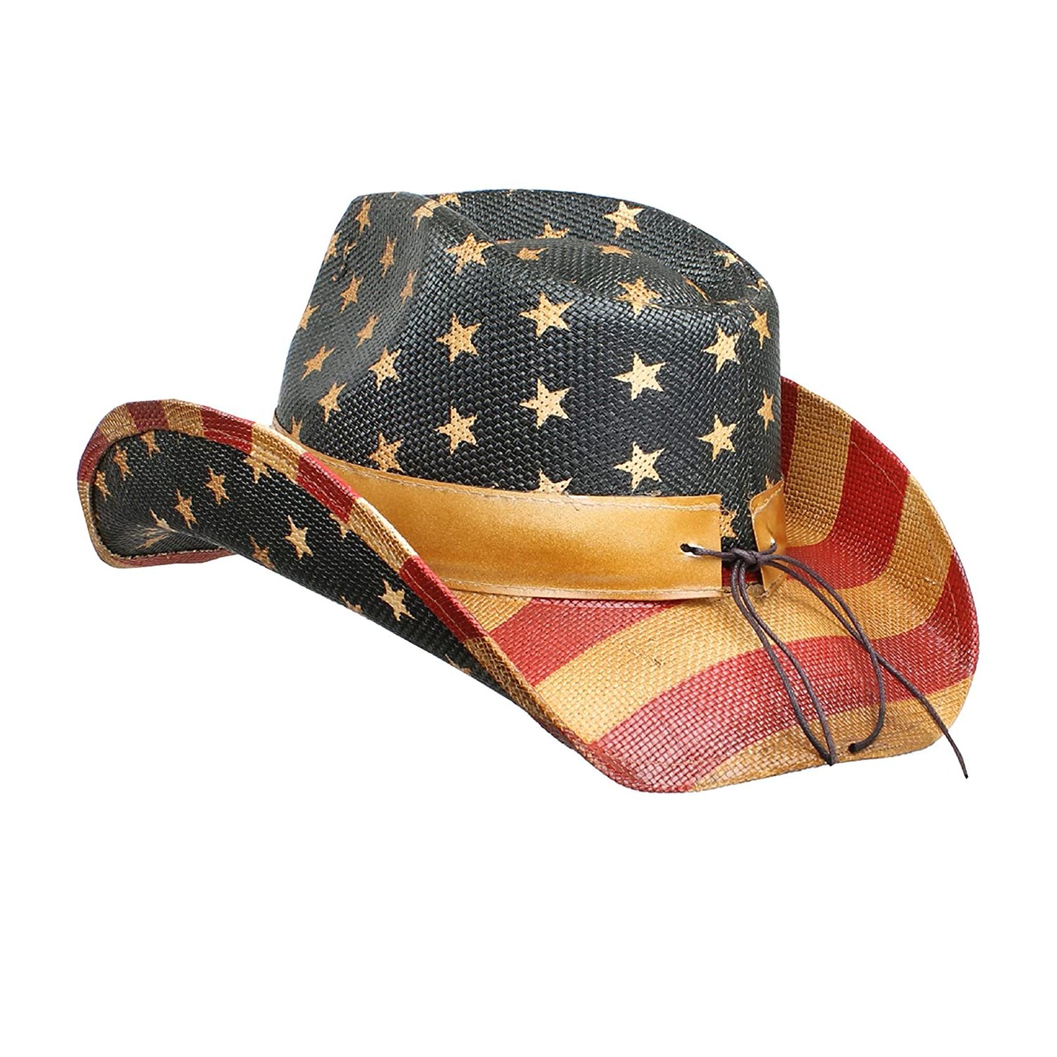 Vintage Tea-Stained USA American Flag Cowboy Hat w/ Western, Blue, Size ...