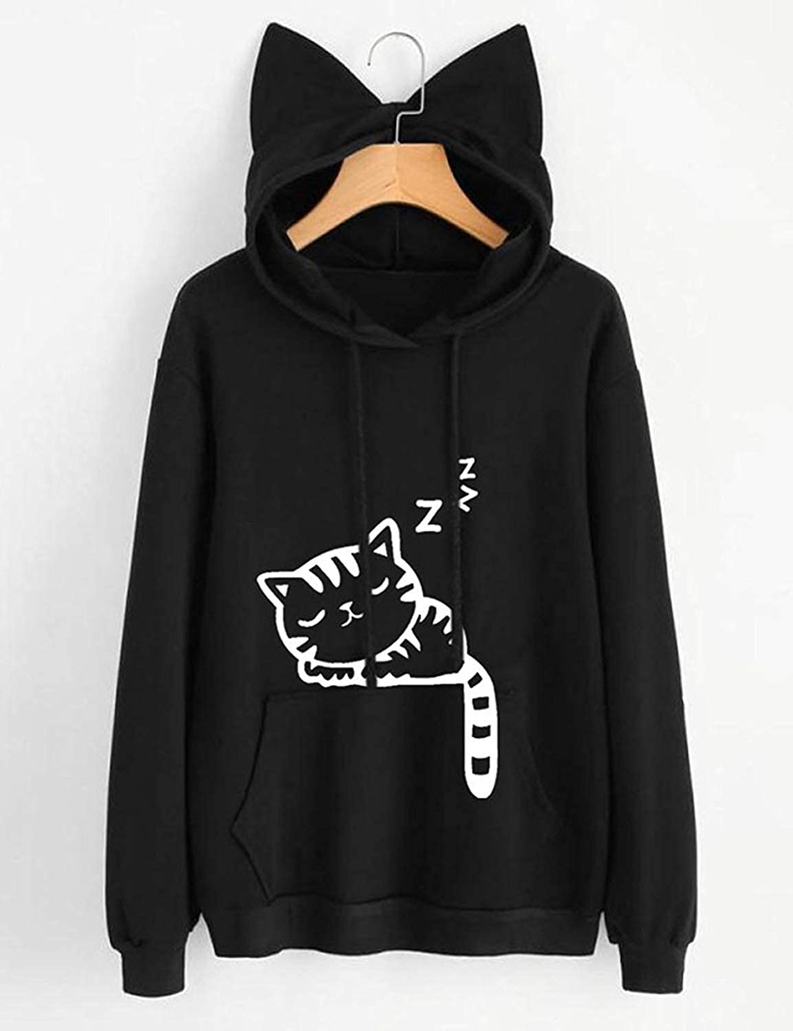 Lziizl Women Girl Hoodies  Cute  Cat  Ear  Novelty Printed 