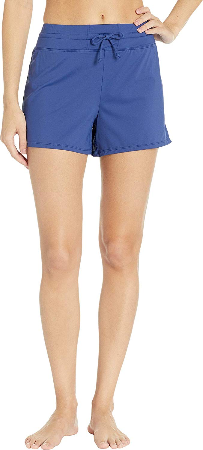 24th & Ocean Women's Solid Front Tie Swim Short, Navy//Solid, Size X