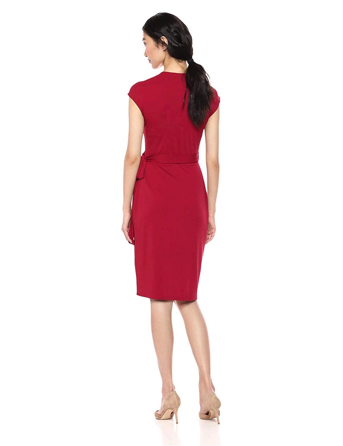 Lark & Ro Women's Classic Cap Sleeve Wrap Dress,, Scarlet Red, Size ...