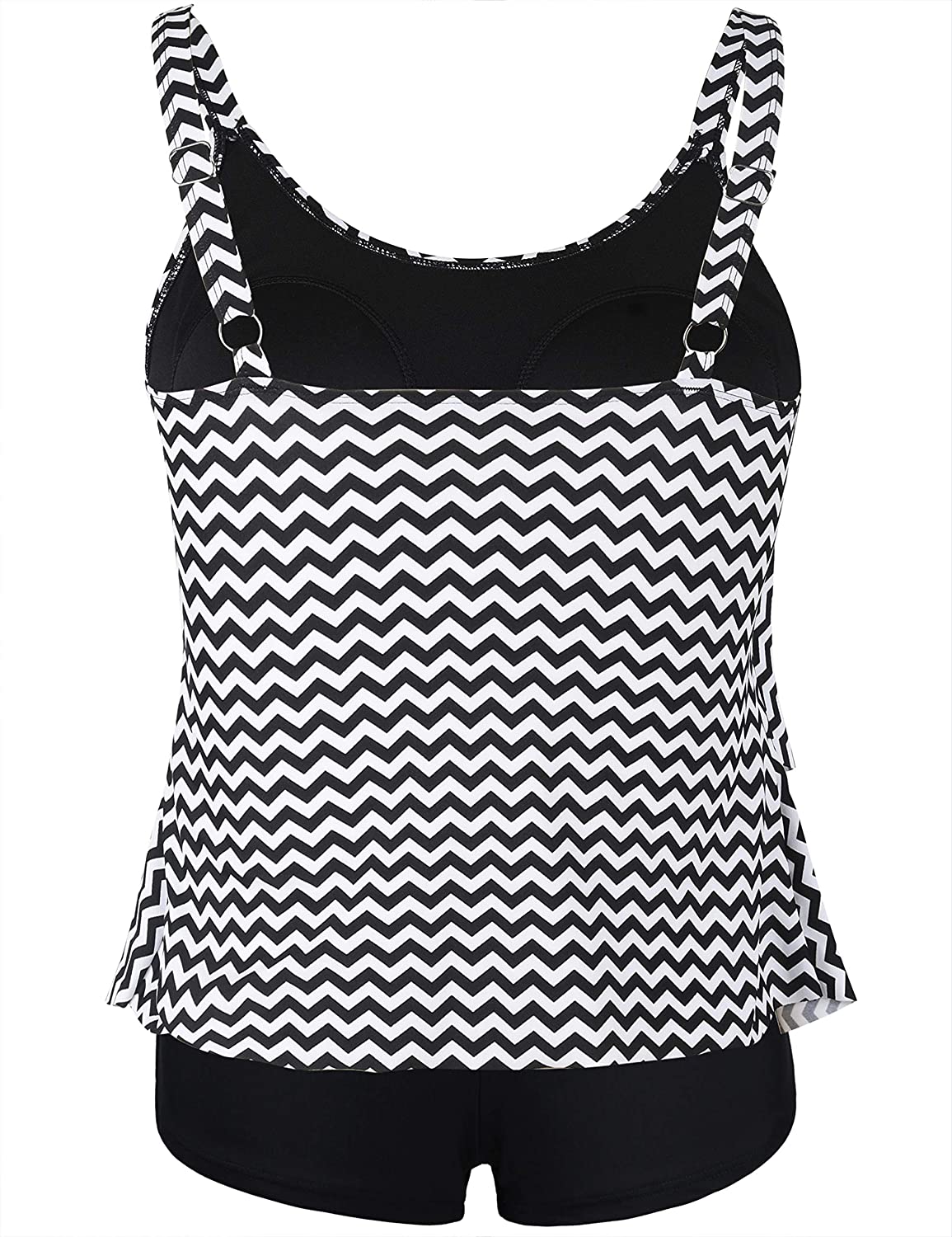Septangle Women's Tankini Set Ruffle Swimwear Two, Black&white Stripe ...