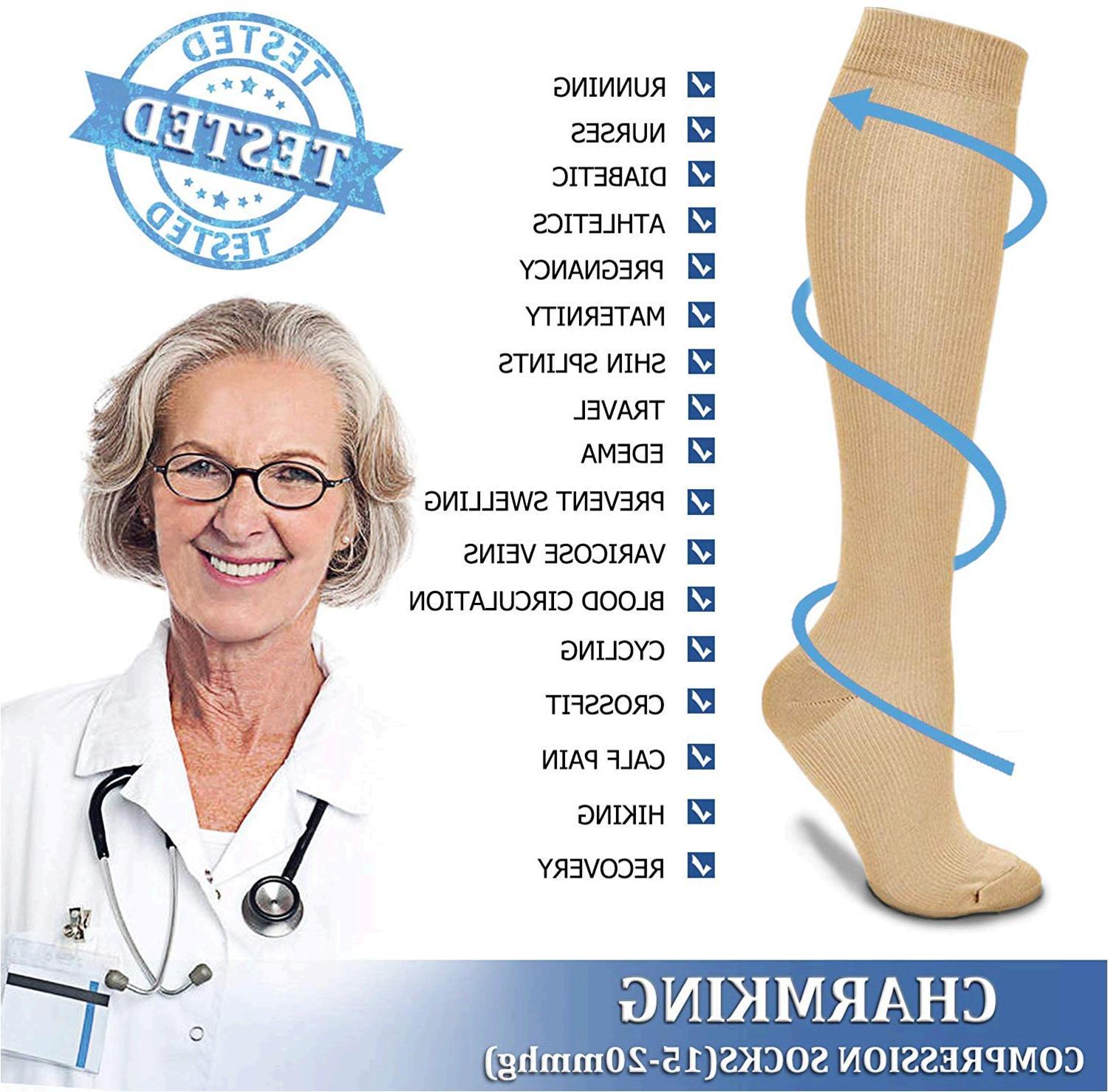 CHARMKING Compression Socks 15-20 mmHg is Best, Beige, Size Small ...