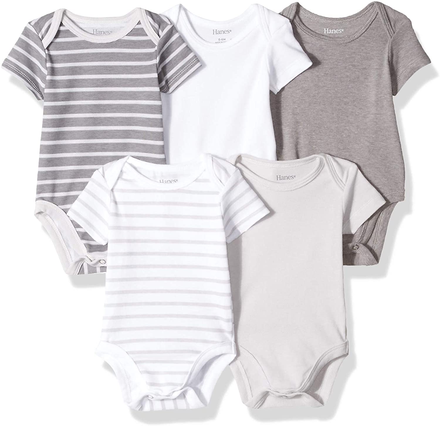 Hanes Ultimate Baby Flexy 5 Pack Short Sleeve Bodysuits, Grey Stripe