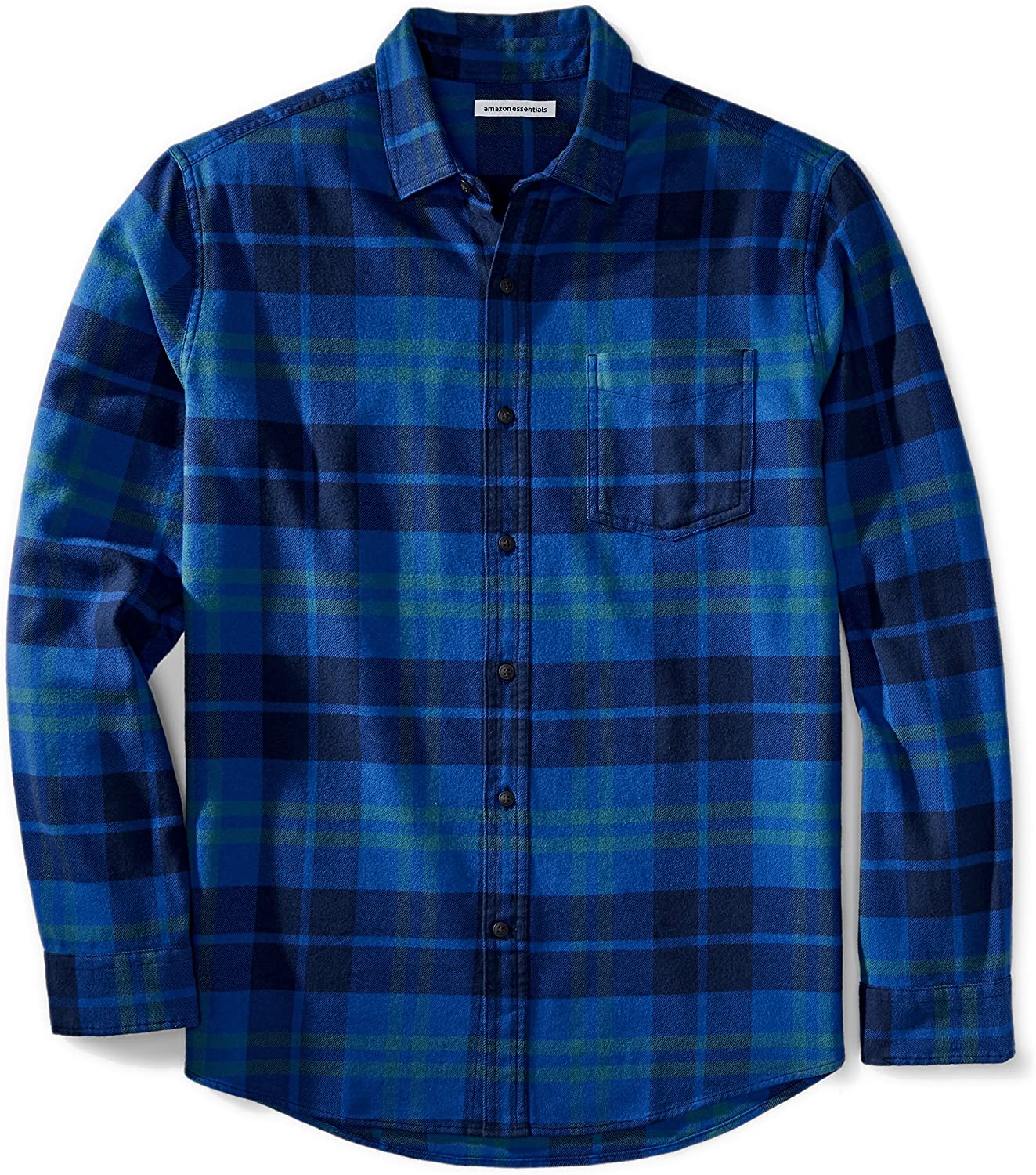 Essentials Men's Regular-Fit Long-Sleeve Plaid Flannel, Blue, Size ...