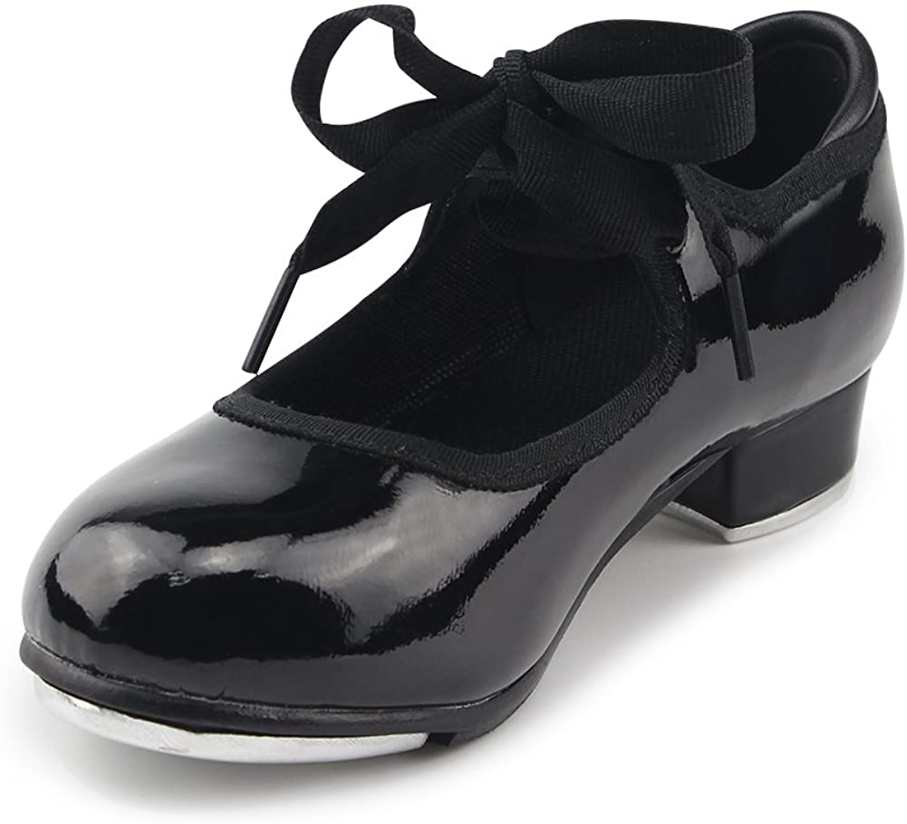 MSMAX Patent Character Mary Jane Flexible Dance Tap Shoes, Black, Size