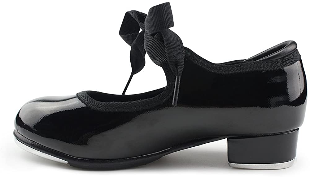 MSMAX Patent Character Mary Jane Flexible Dance Tap Shoes, Black, Size