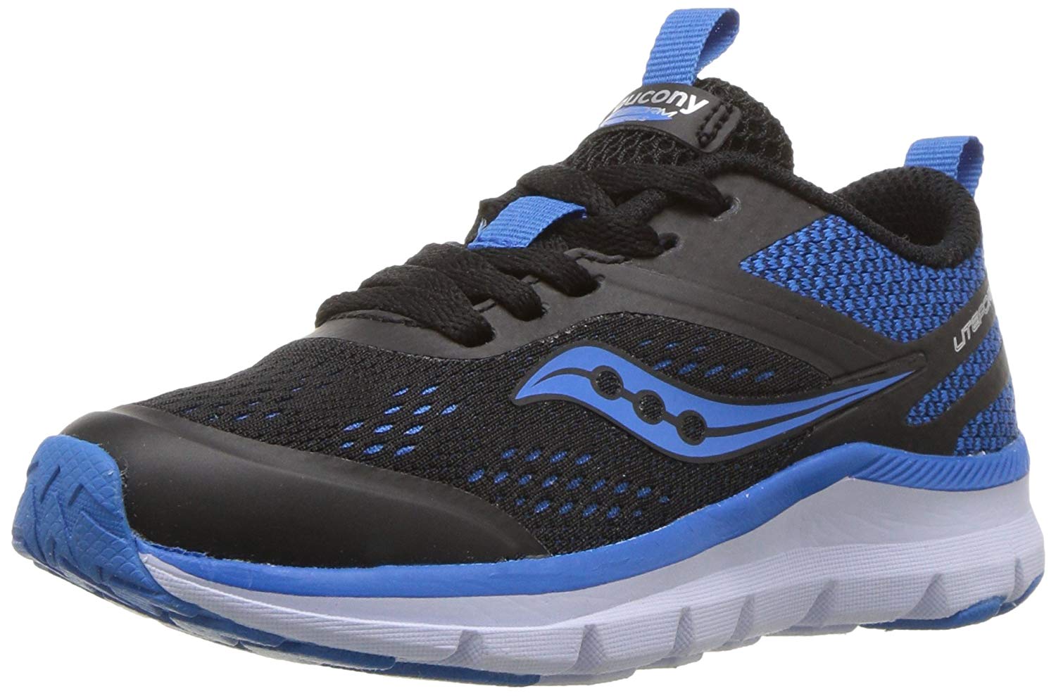 Kids Saucony Boys Liteform Miles Fabric Hight Top Lace Up, Black/Royal