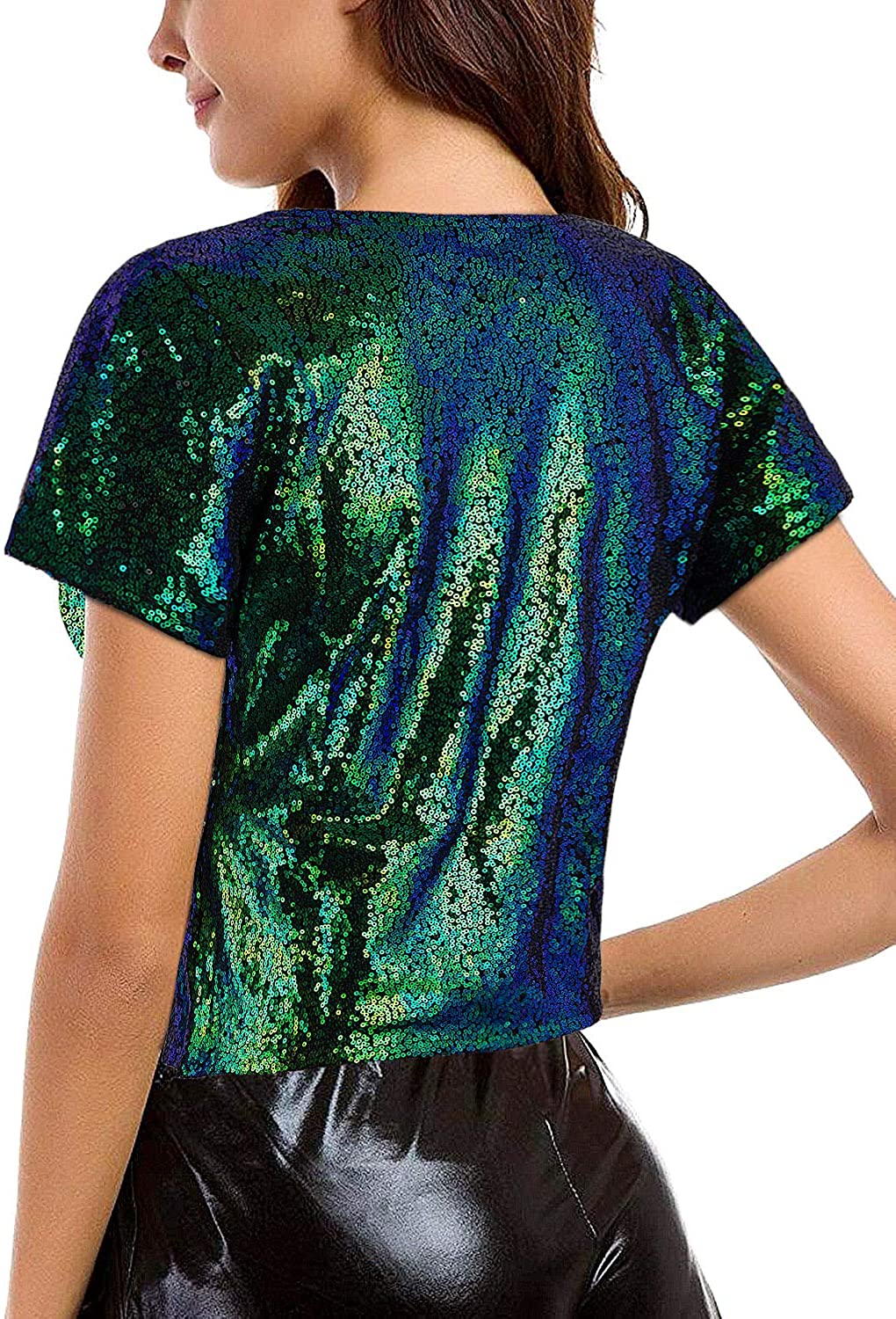 Vijiv Women's Sequin Cocktail Party Top Loose Sleeves, Green, Size XX ...