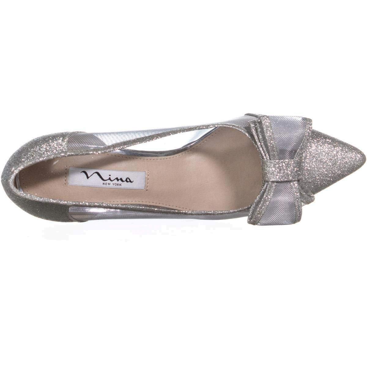 NINA Women's Bianca Kitten Heel Pump White Diamond Glitter, MultiColor