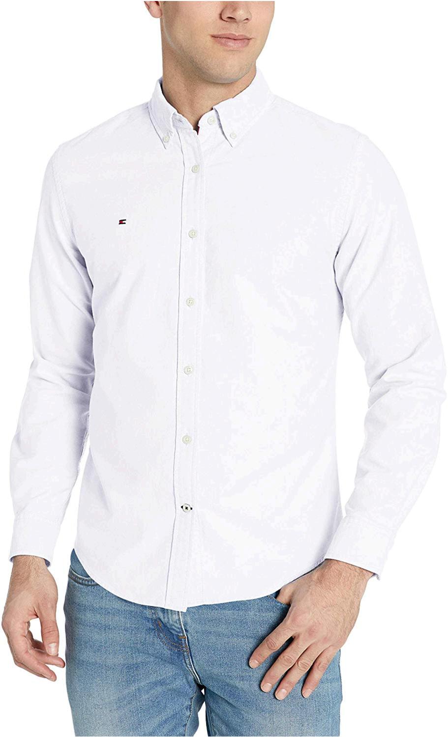 Tommy Hilfiger Men's Long Sleeve Solid Oxford Button, Tommy White, Size ...
