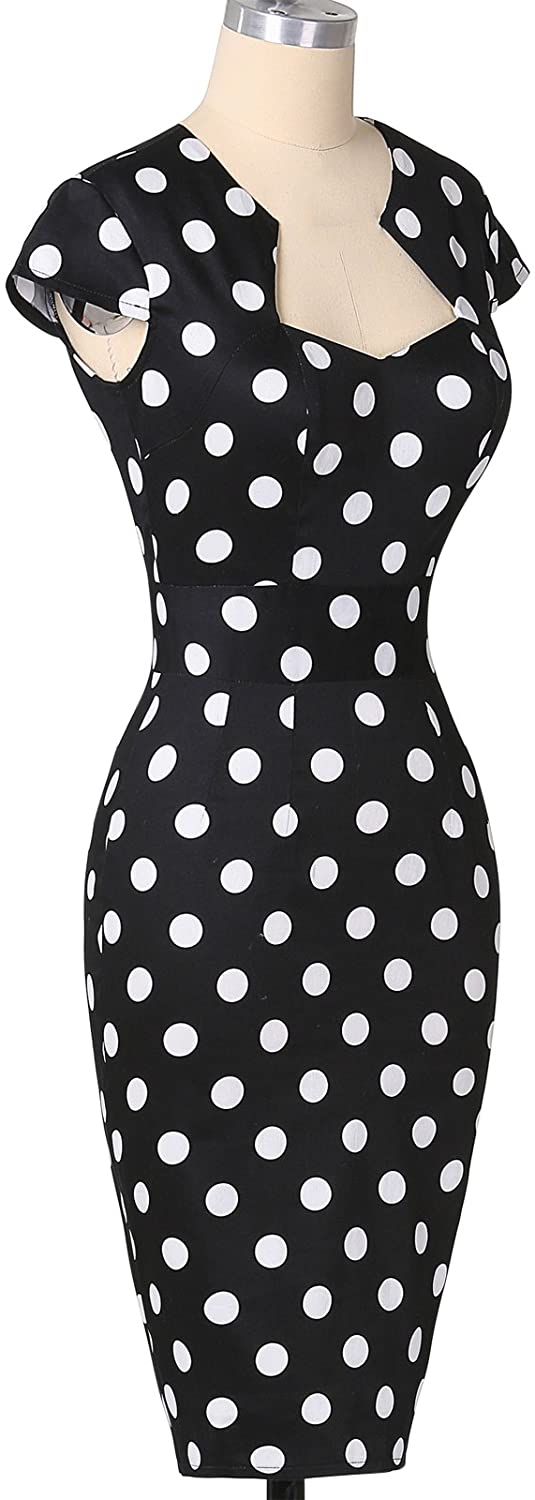 GRACE KARIN Women's 50s Vintage Pencil Dress Cap Sleeve, Black White
