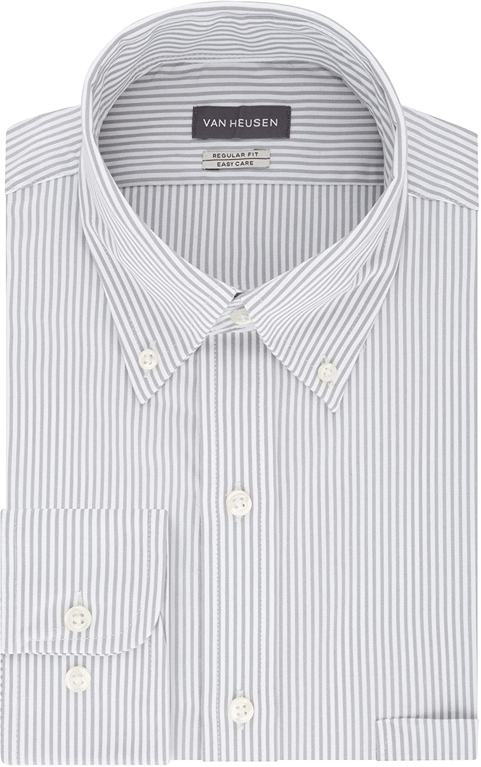 Van Heusen Men's Pinpoint Regular Fit Stripe Button Down, Iced Grey