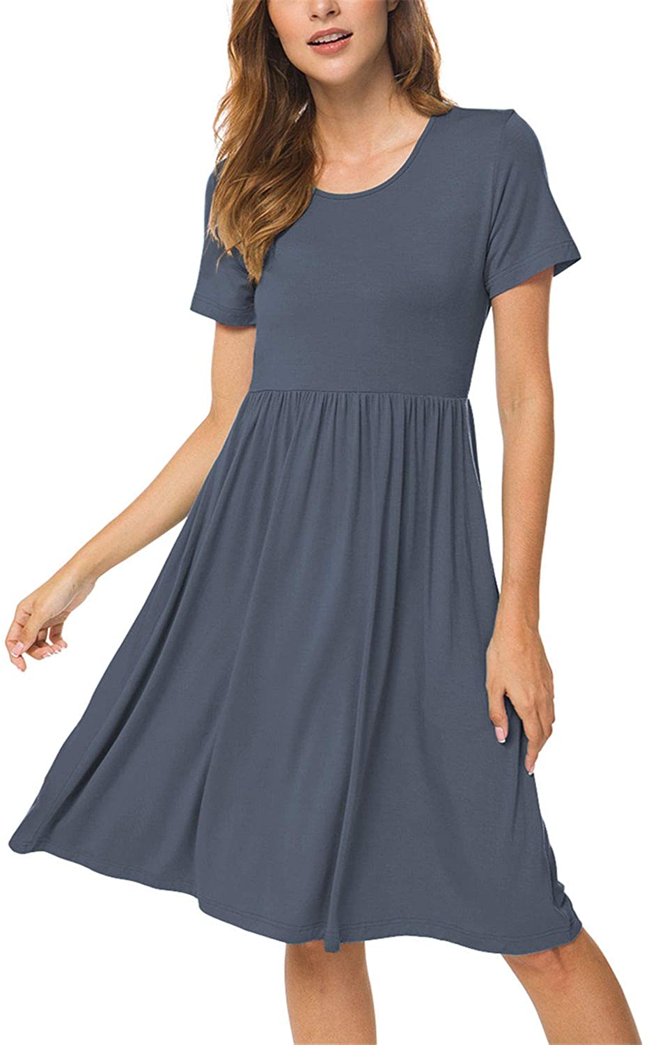 DB MOON Women Summer Casual Short Sleeve Dresses Empire, Gray, Size X ...