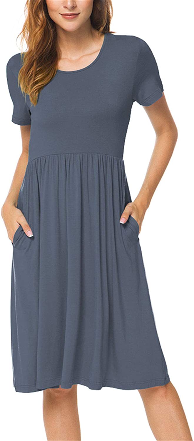 DB MOON Women Summer Casual Short Sleeve Dresses Empire, Gray, Size X ...