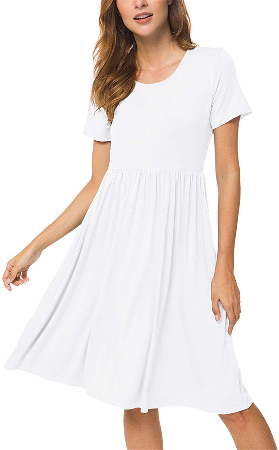 DB MOON Women Summer Casual Short Sleeve Dresses Empire, White, Size X ...