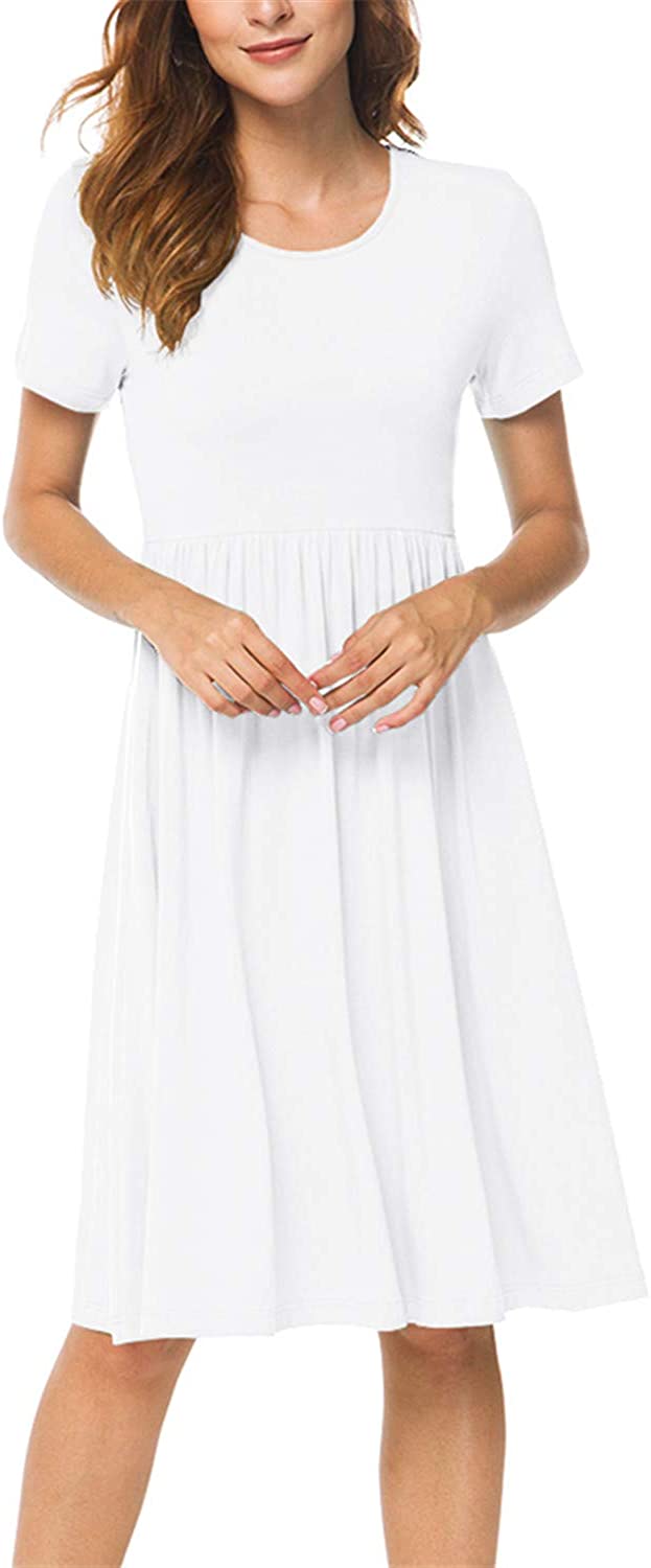 DB MOON Women Summer Casual Short Sleeve Dresses Empire, White, Size X ...