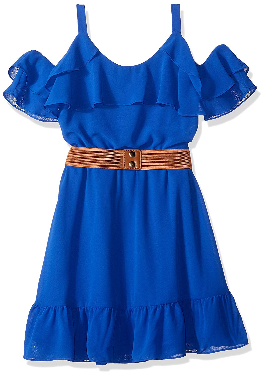 Amy Byer Girls' Big Cold-Shoulder Ruffle Front Dress,, Neon Cobalt ...