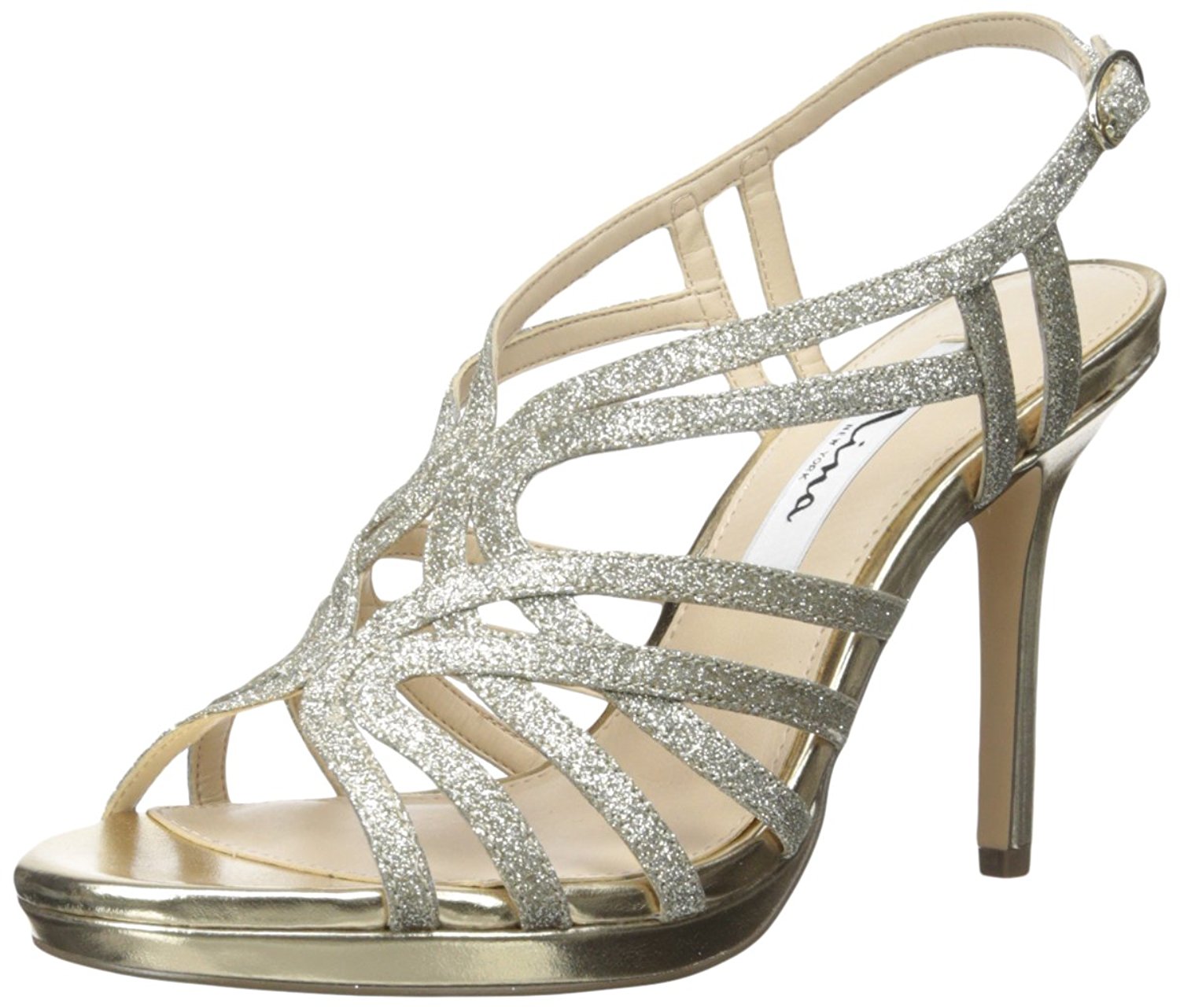 Nina Womens Brilynyf Fabric Open Toe SlingBack Classic Pumps Silver Size 8.0 Nina Womens Brilynyf Fabric Open Toe SlingBack Classic Pumps Silver Size 8.0