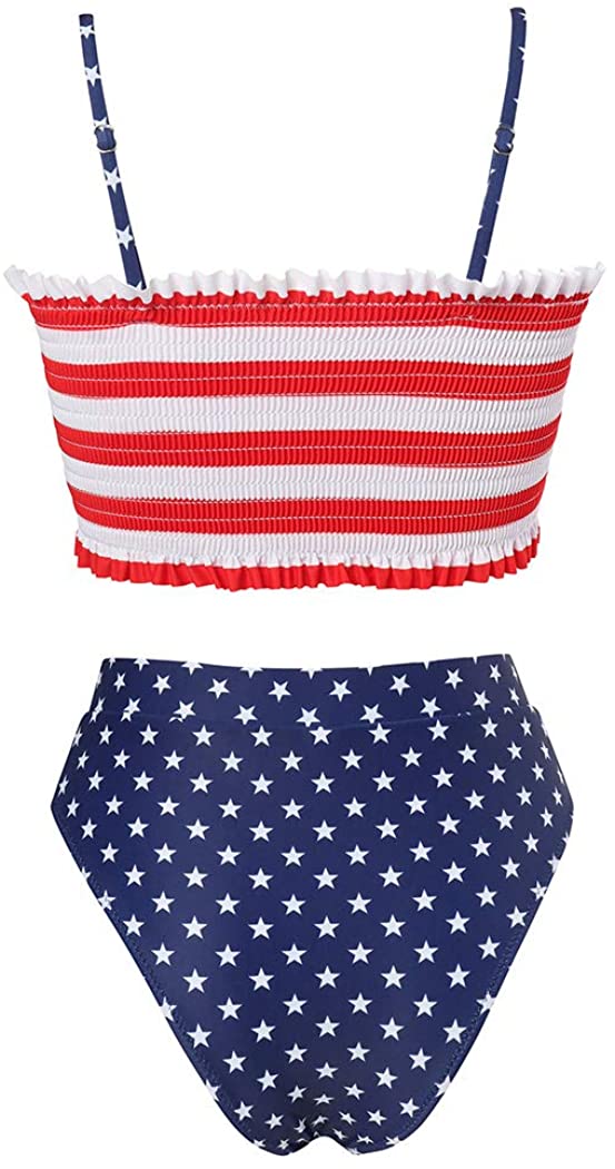 SUUKSESS Women Cute Shirred Bandeau Bikini Sets, 71 American Flag, Size ...