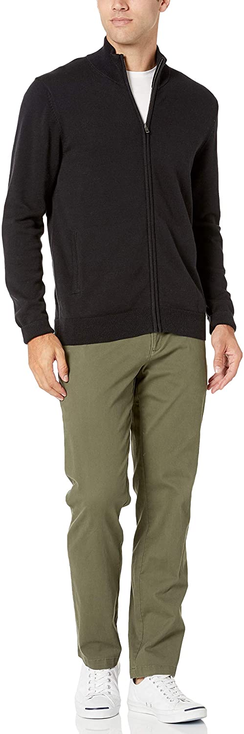 Essentials Men's Cotton Full-Zip Sweater, Black,, Black, Size X-Large