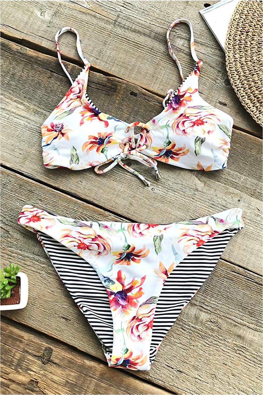 Cupshe Pure And Easy Lace Stripe Bikini Set Striped Bikini Sets | My ...