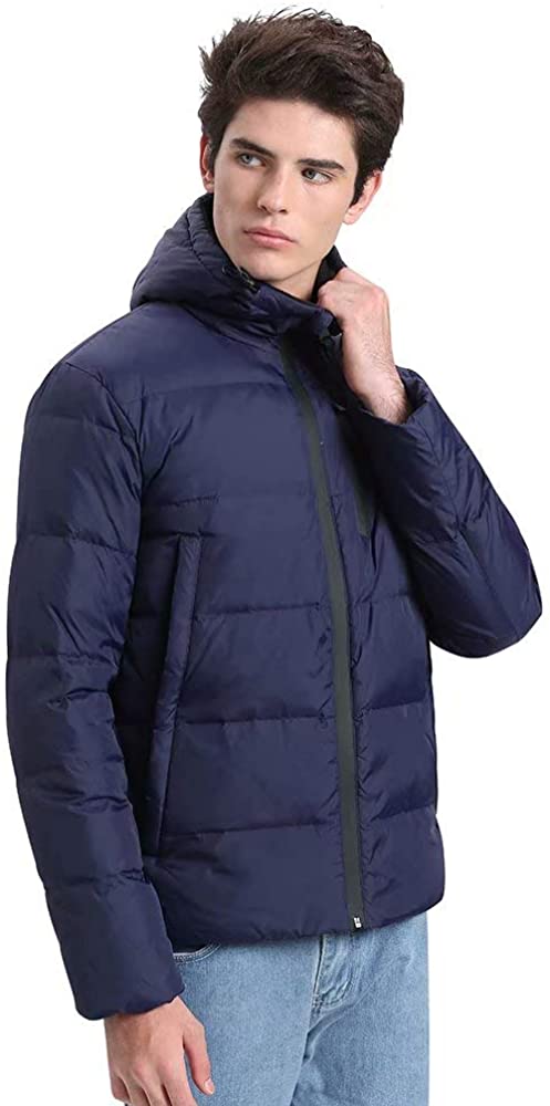 Valuker Men's Down Jacket With Hood 90% Down Coat Puffer, Navy, Size ...
