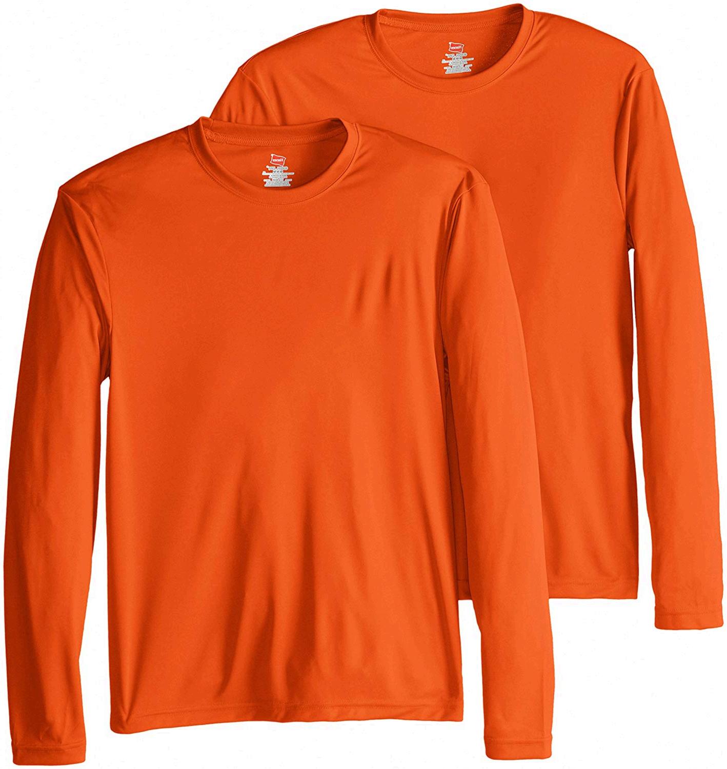 Hanes Men's Long Sleeve Cool Dri T-Shirt UPF 50-,, Safety Orange, Size ...