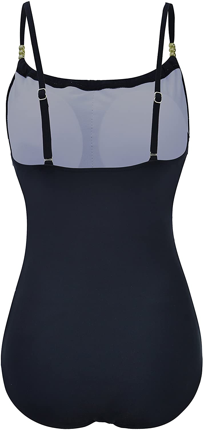 Zando Womens Vintage Frilly One Piece Swimsuit Tummy Charming Black 