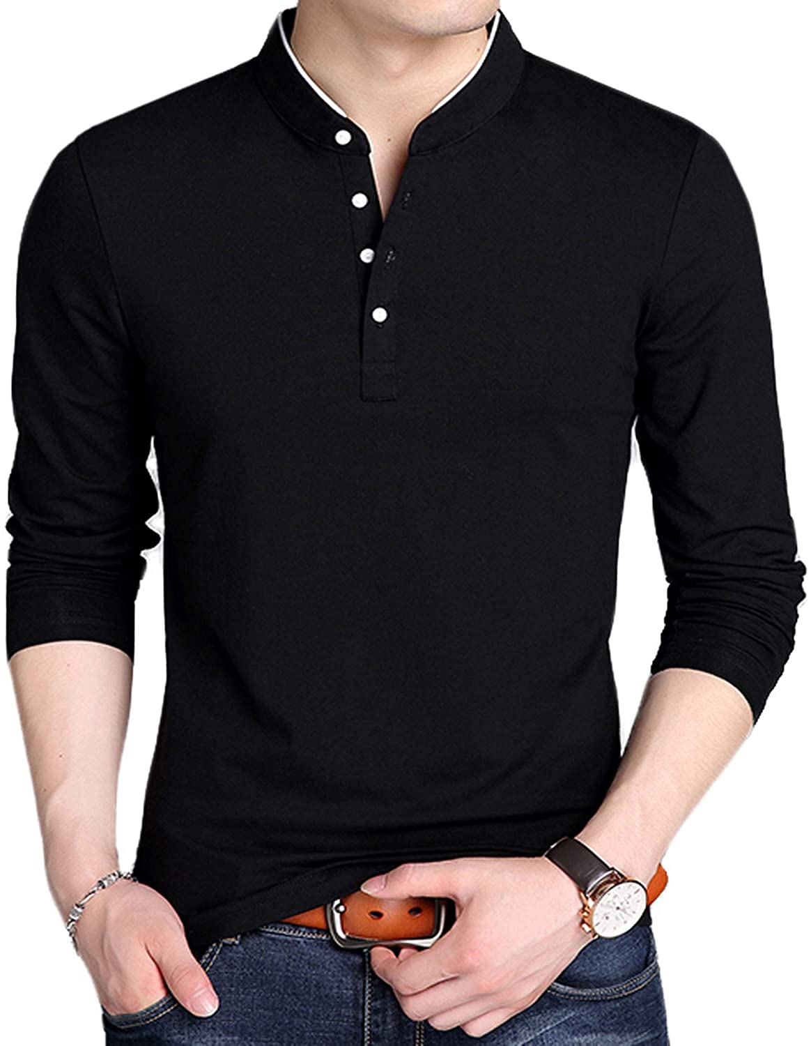 YTD Mens Summer Slim Fit Pure Color Short Sleeve Polo Casual, Black ...