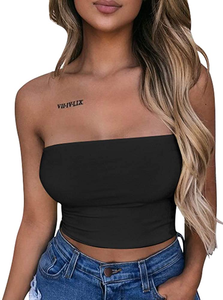 Lagshian Womens Sexy Crop Top Sleeveless Stretchy Solid Black Size 