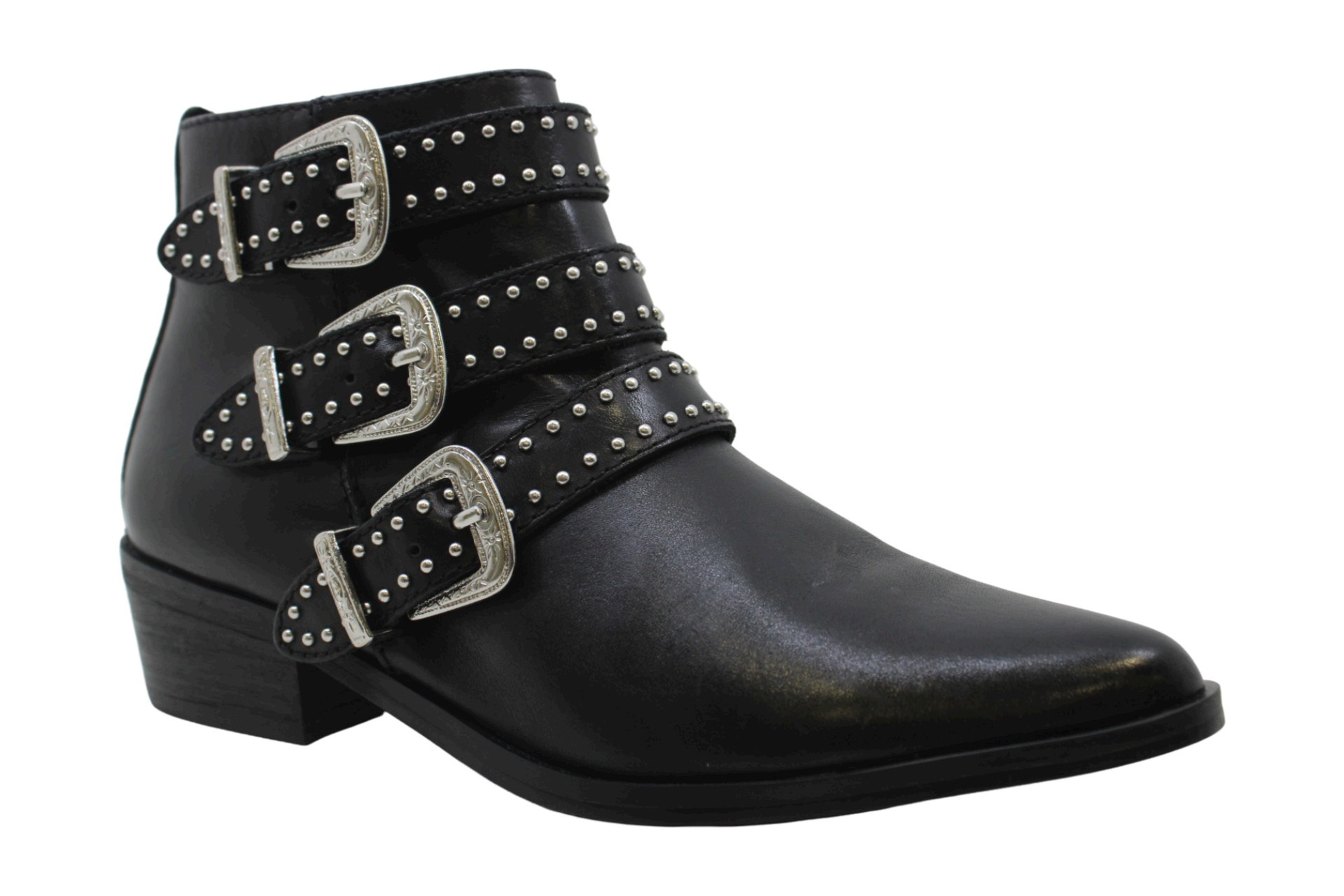 Aqua Womens BLANE Leather Studded Ankle Boots, Black Leather, Size 6.0 ...