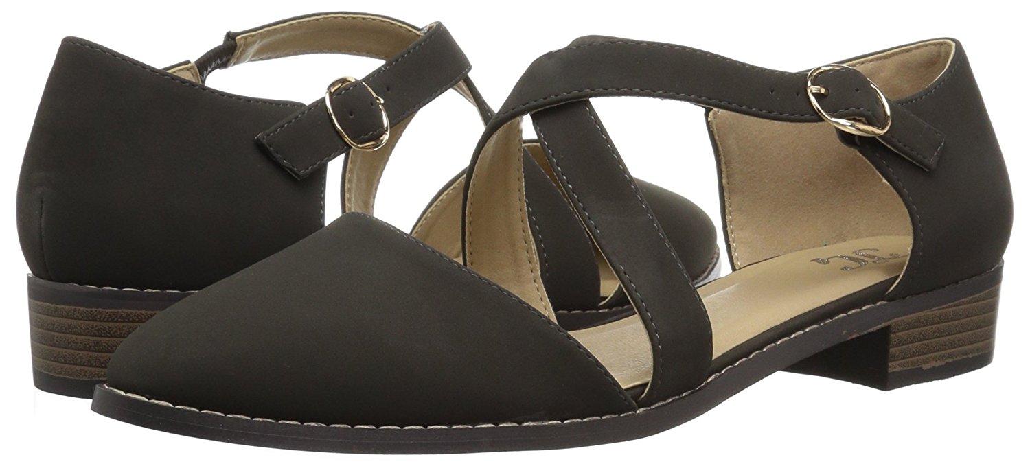 gray flats with ankle strap