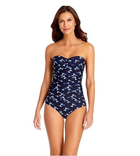 Anne Cole Women's Twist Front Shirred One Piece Swimsuit, Leaf Toss