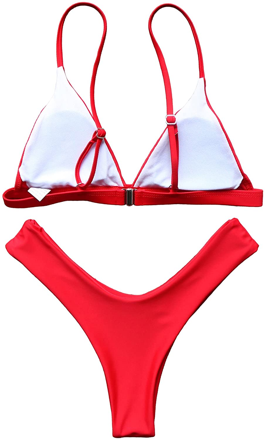 MOSHENGQI Women 2 Piece Brazilian Top V Style Bottom Bikini Set, Red ...
