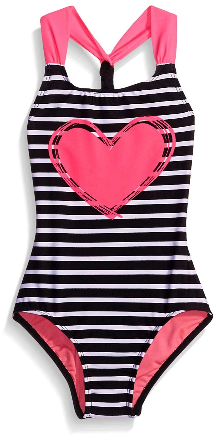 Freestyle Big Girls' Sailor Heart One Piece Swimsuit, Black, Black Plum ...