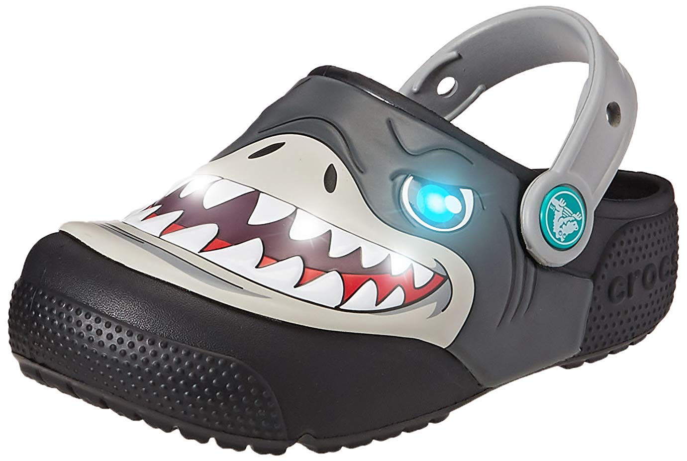 Сабо крокс акула. Кроксы акула детские. Сандалии Crocs fun Lab Shark Band Sandal. Crocs детские с акулами.