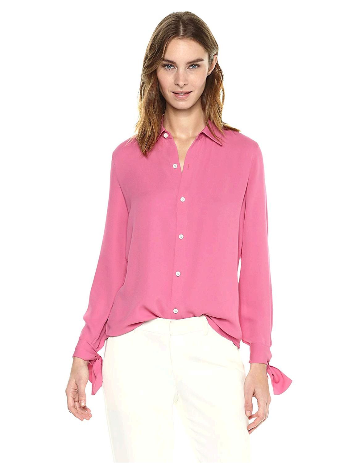 Theory Women's Tie Cuff Shirt 2, Orchid Pink, P, Orchid Pink, Size ...