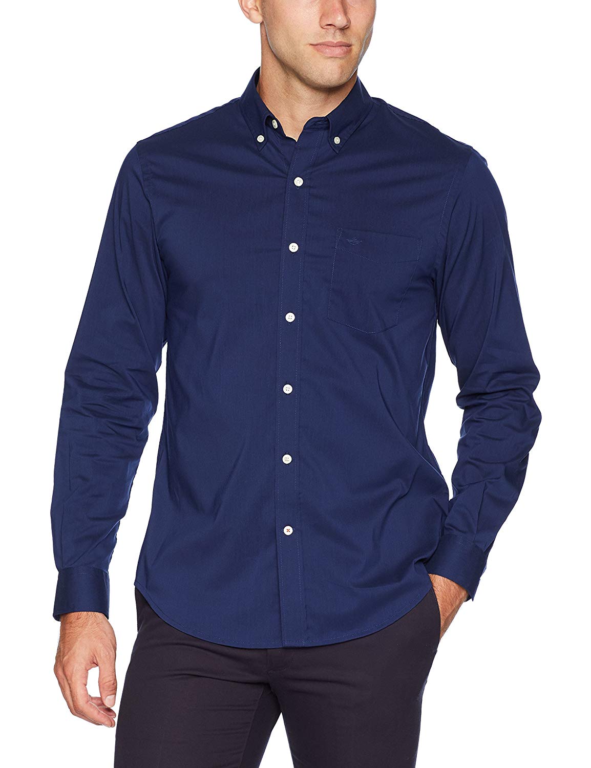 Dockers Men's Long Sleeve Button Front Comfort Flex Shirt,, Blue, Size ...