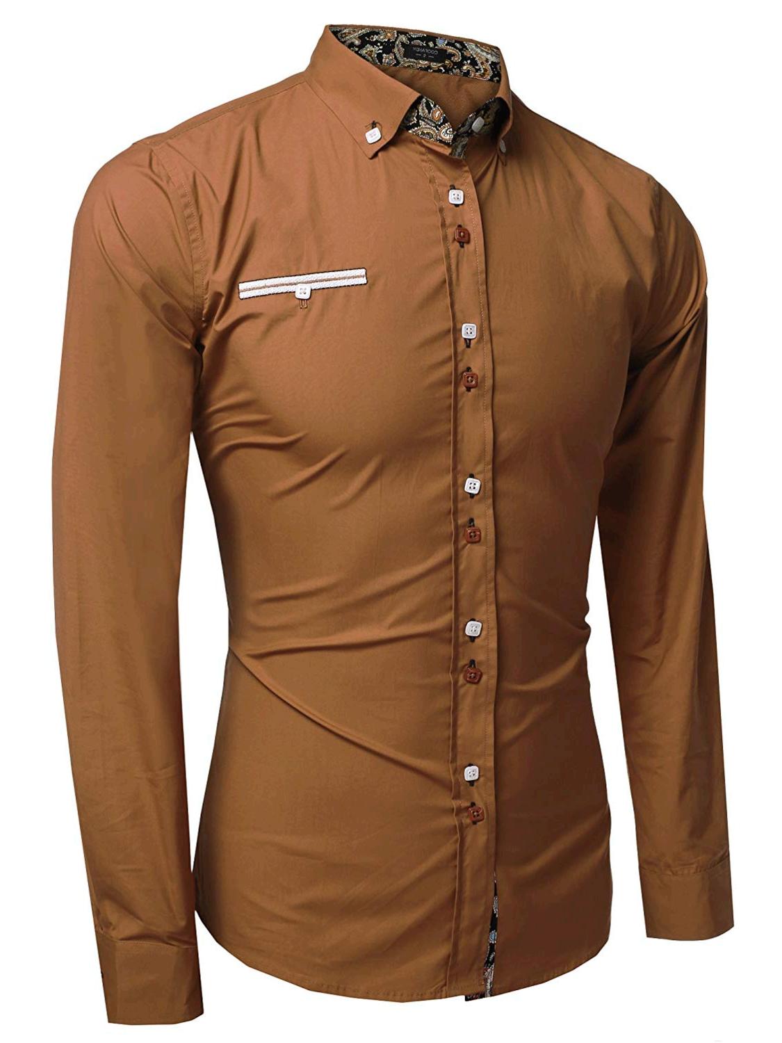 Coofandy Men's Fashion Slim Fit Dress Shirt Casual, 01-brown, Size XX ...