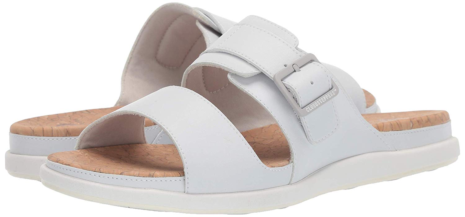 Clarks Womens 26142551 Open Toe Casual Slide Sandals, White Synthetic