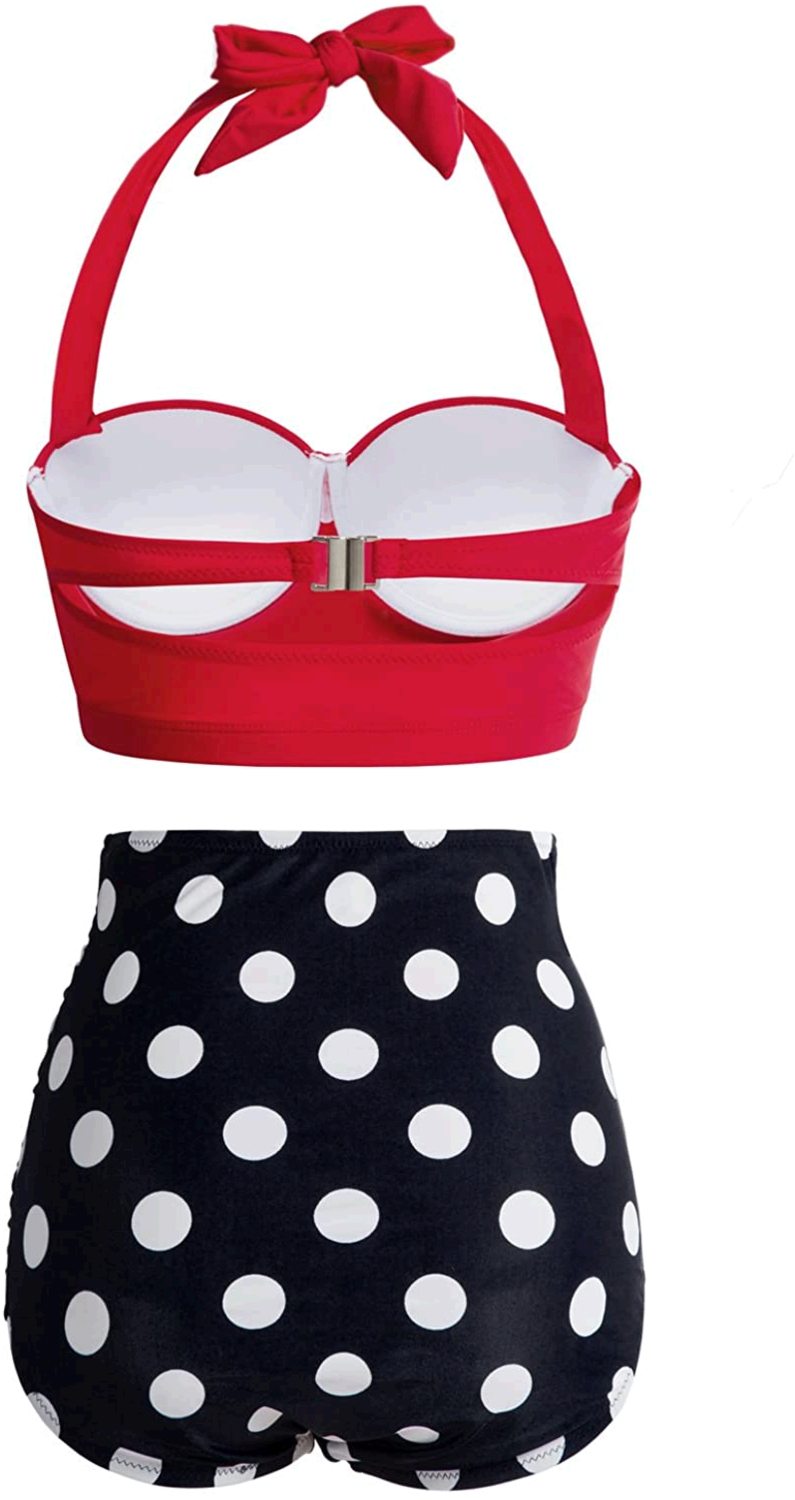 CHERRY CAT Polka High Waisted Bikinis Underwire Swimsuits, Red, Size 12 ...