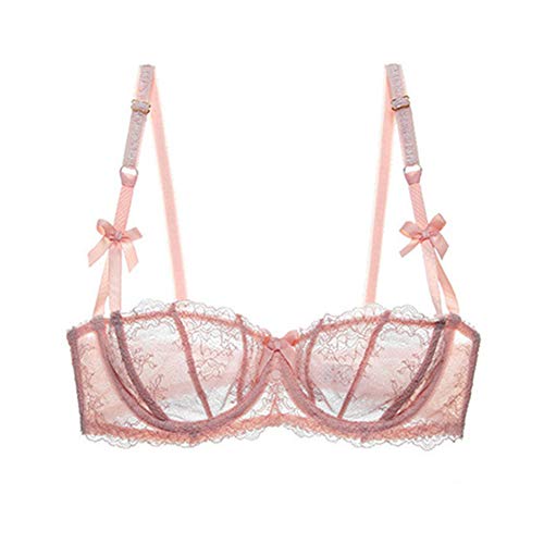 Women's Lumiere Lace Unlined Balconette Demi-Cup Underwire Sheer, Pink ...