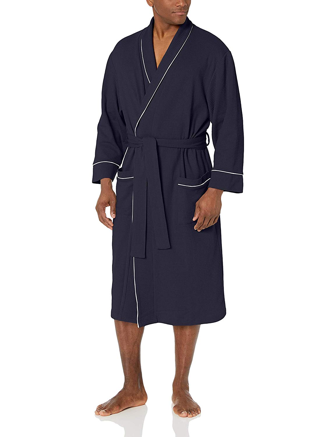 Essentials Men's Waffle Shawl Robe Sleepwear,, Navy, Size Medium/Large ...