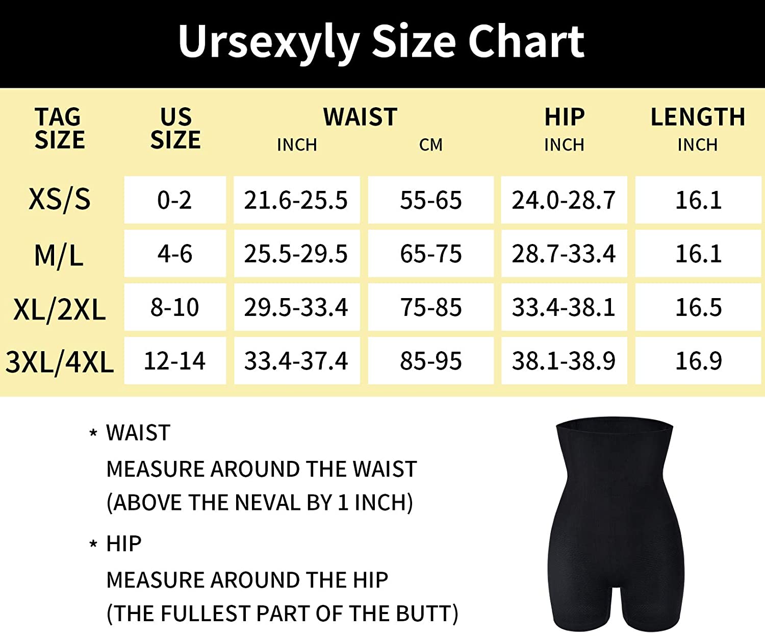 Ursexyly Womens Waist Cincher Shapewear High Waist Black Size X Large