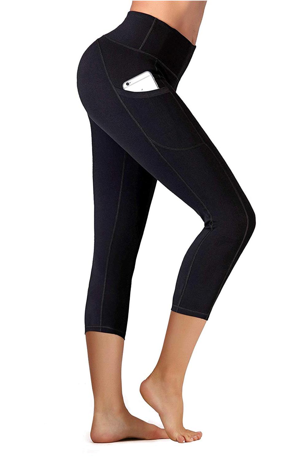 Iuga High Waist Yoga Pants With Pockets Tummy Black Capris Size X