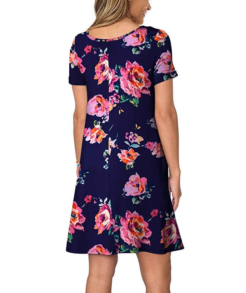 KORSIS Women's Summer Floral Dresses Short Sleeve Tunic T, Blue, Size