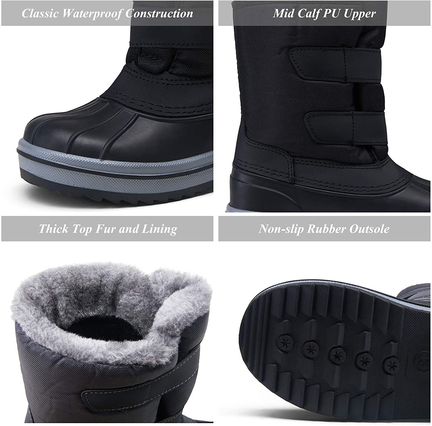VEPOSE Boy's Girl's Winter Boots Classic Waterproof Snow, Black 821 ...