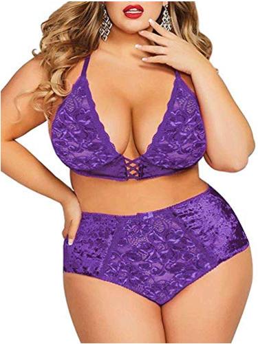 Plus Size Lingerie Set For Women Sexy Crushed Velvet Mesh Purple Size X Large Ebay
